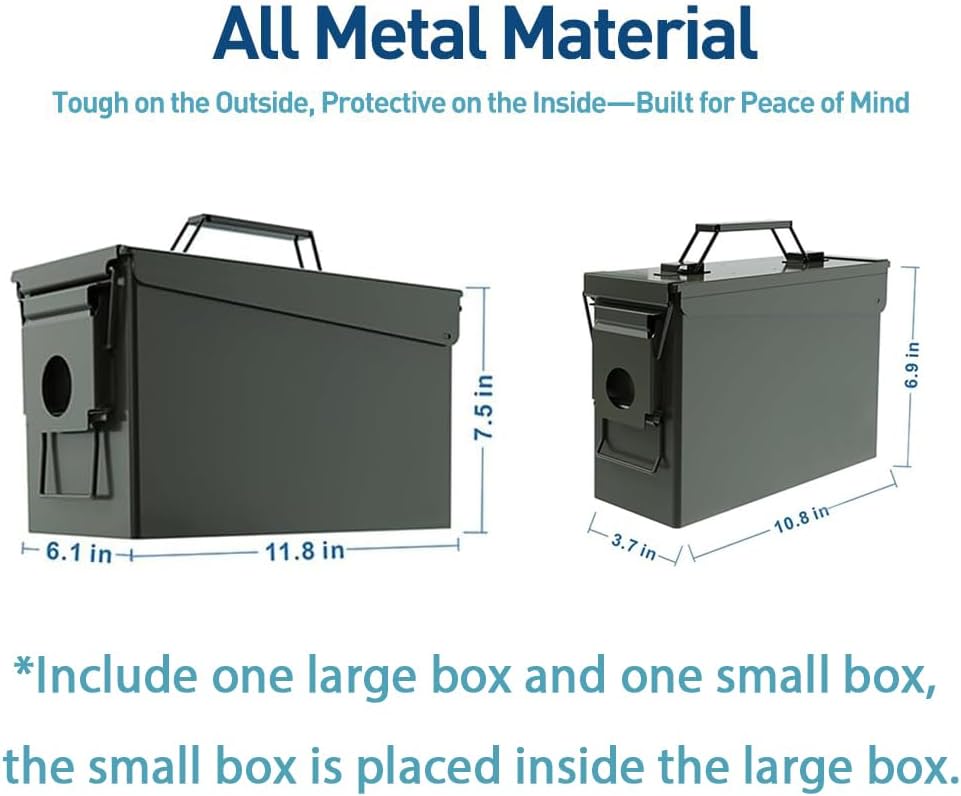 HARDROCK 30+50 AMMO Can Waterproof Metal –Army Green Ammo Box Steel –For Shotgun Rifle Nerf Ammunition suit 2pcs.Gift boxes for Dad Husband