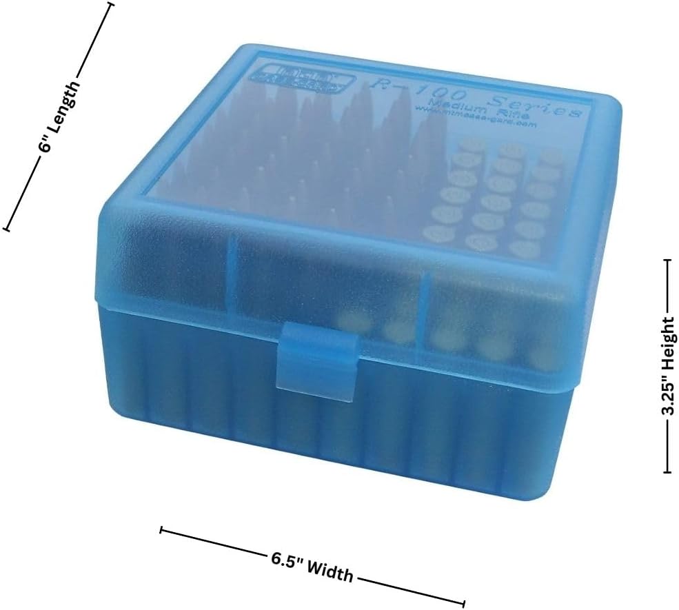 MTM Case-Gard RM-100 Series Medium Rifle Ammo Box. 100 Round. Clear Blue