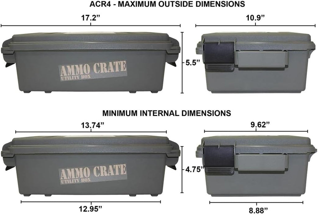 MTM ACR4-18 Ammo Crate Utility Box-Carry up to 65lbs of gear-Stackable design. double padlock for security - Water-resistant O-ring seal - Army Green