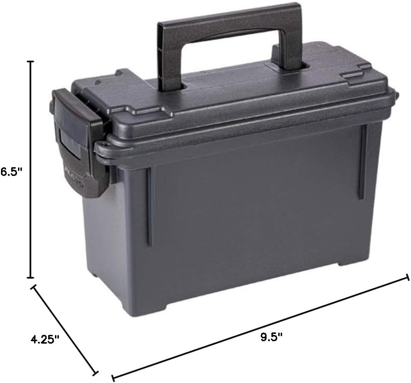 Plano Field Ammo Box .30 Caliber. Black. Lockable Ammunition Storage Box with Heavy-Duty Carry Handle. Small Plastic Ammo Crate. Water-Resistant Protection. Holds 6-8 Boxes of Ammo