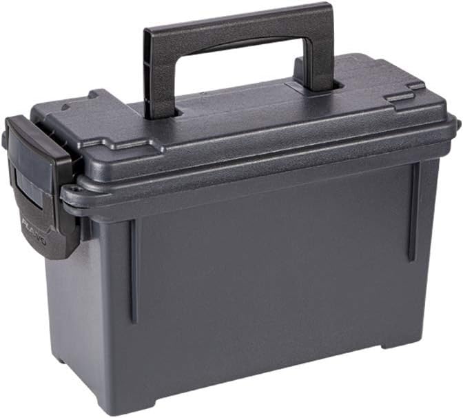 Plano Field Ammo Box .30 Caliber. Black. Lockable Ammunition Storage Box with Heavy-Duty Carry Handle. Small Plastic Ammo Crate. Water-Resistant Protection. Holds 6-8 Boxes of Ammo