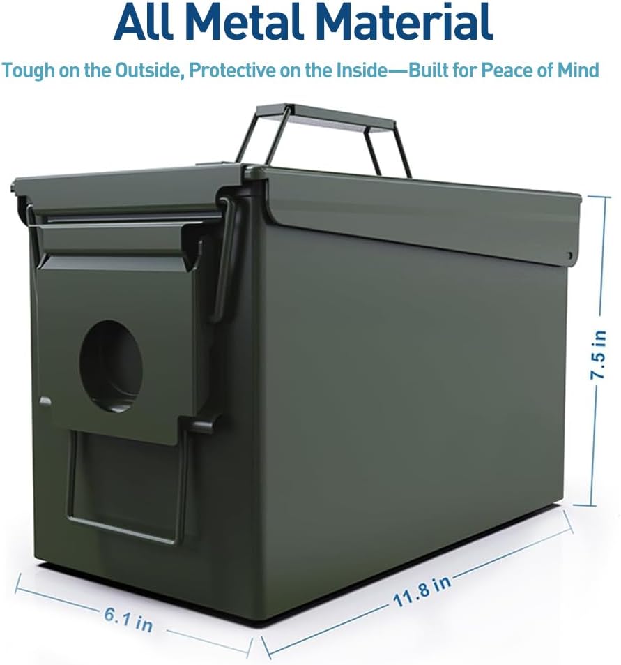 HARDROCK 50 Cal Ammo Can Metal 9mm Ammo Box Storage Crate case for Shotgun Bullet Rifle Nerf Ammunition Waterproof case-Gard Organizer Gifts for Men.Gift Boxes for Dad Husband Father