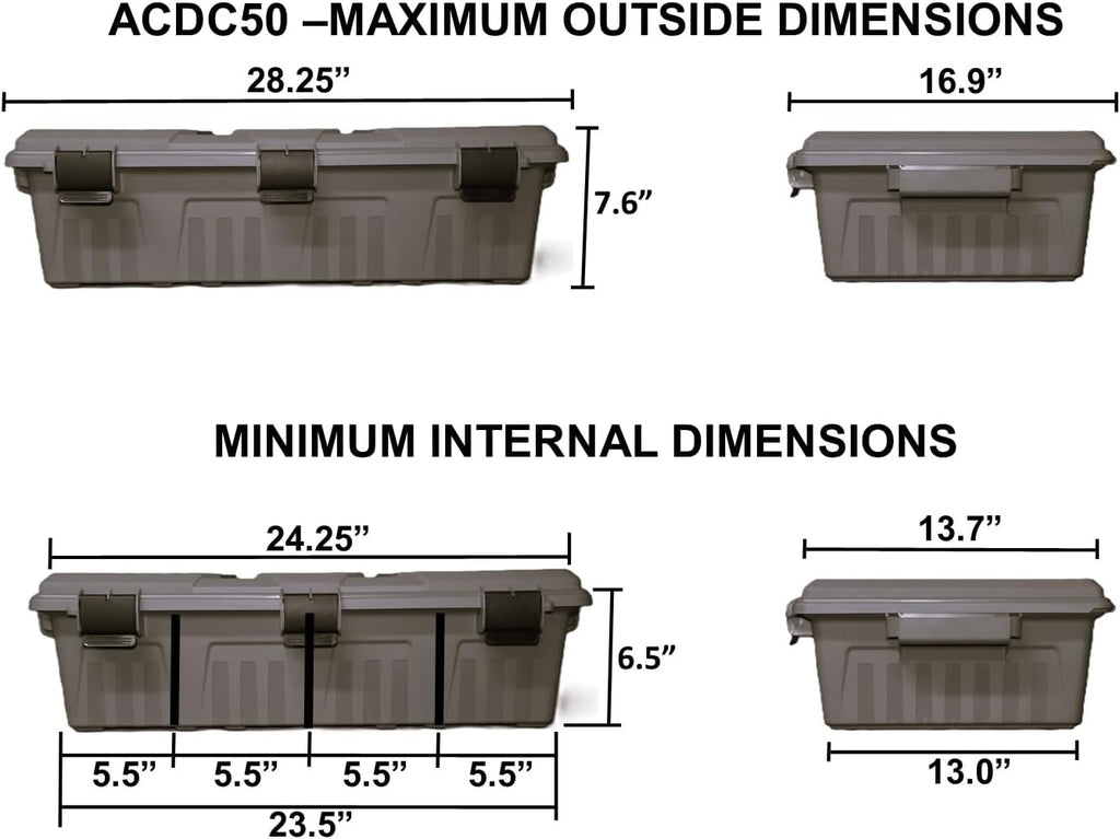 MTM ACDC50. Divided Ammo Crate Utility Box. Water Resistant. Ammo Storage Box. Lockable Storage Keeping Ammo Safe. Survival or Hunting Gear. Made in USA. Dark Earth
