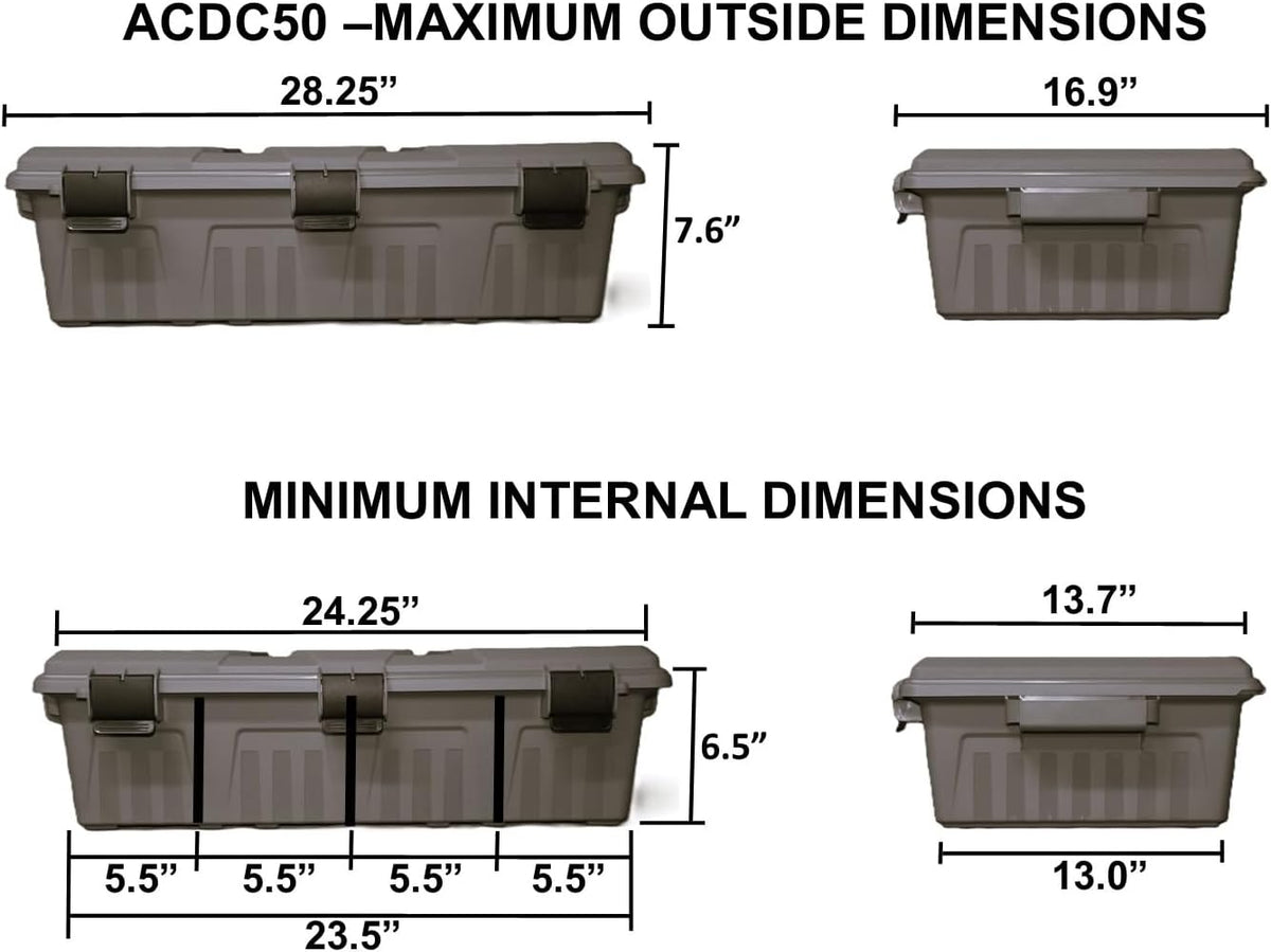 MTM ACDC50. Divided Ammo Crate Utility Box. Water Resistant. Ammo Storage Box. Lockable Storage Keeping Ammo Safe. Survival or Hunting Gear. Made in USA. Dark Earth