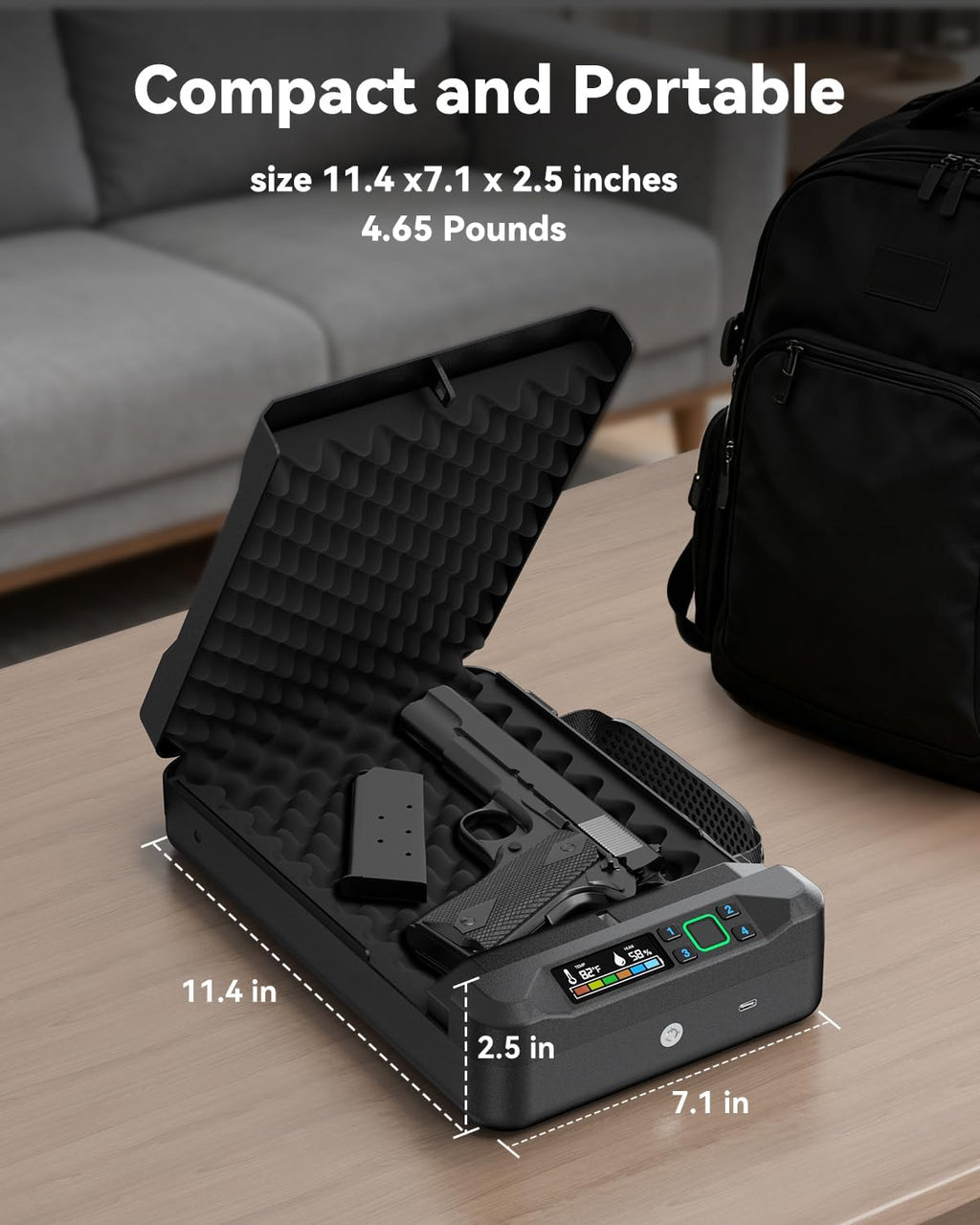 Car Gun Safe Small Pistol Safe Handheld Biometric Gun Cases for Handguns. Portable Fingerprint Pistol Lock Security Box for Travel Nightstand Bedside