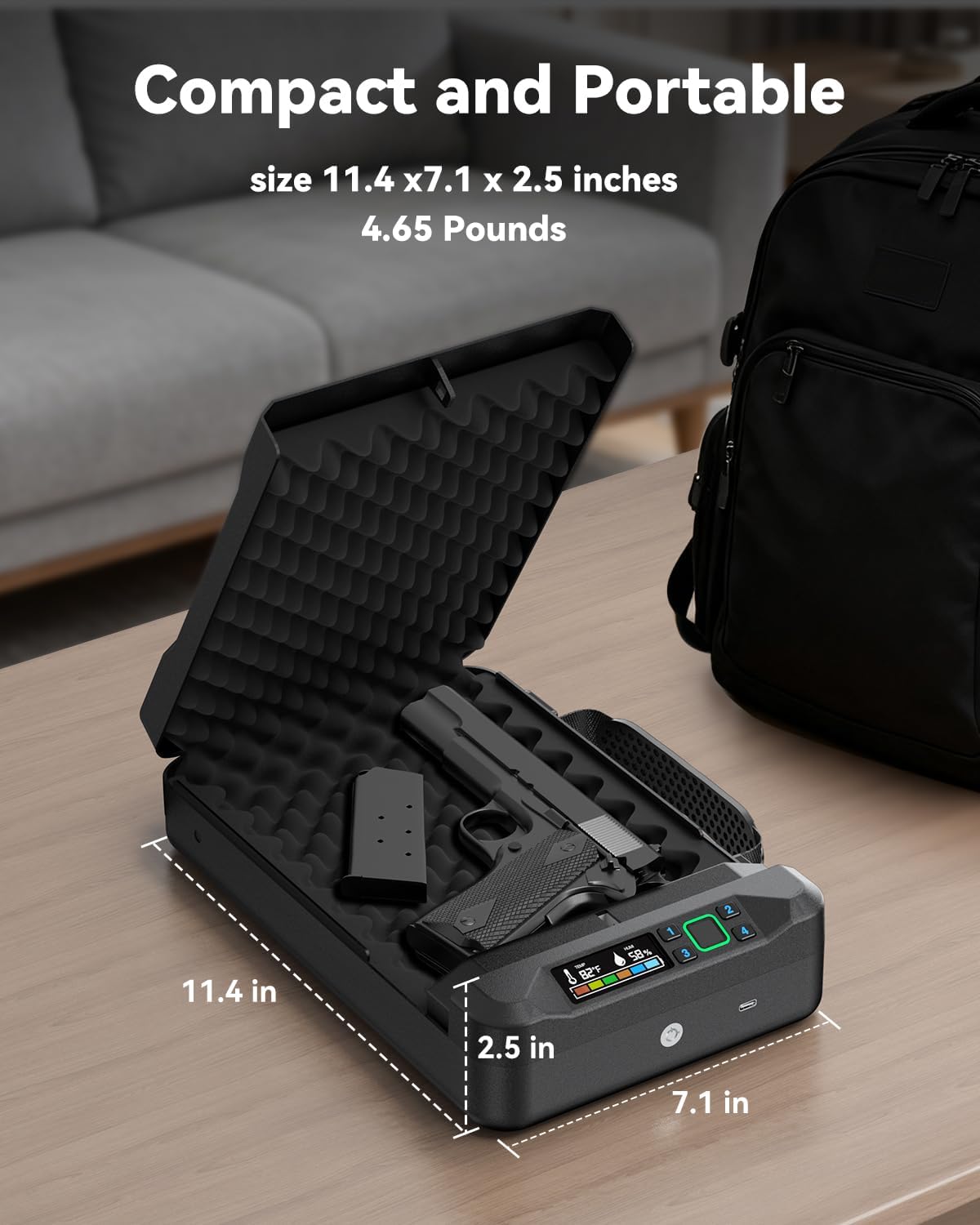 Car Gun Safe Small Pistol Safe Handheld Biometric Gun Cases for Handguns. Portable Fingerprint Pistol Lock Security Box for Travel Nightstand Bedside