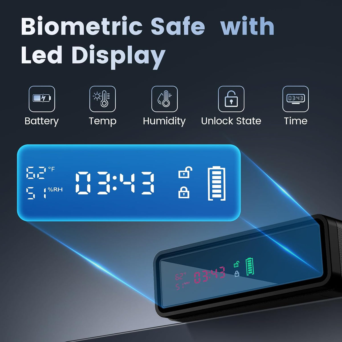 XDeer Biometric Gun Safe for Handgun with Wireless Charging. Quick Access Fingerprint Gun Safes. Bedside Pistol Case. 7/24 Digital Alarm Clock Small safe 1PCS