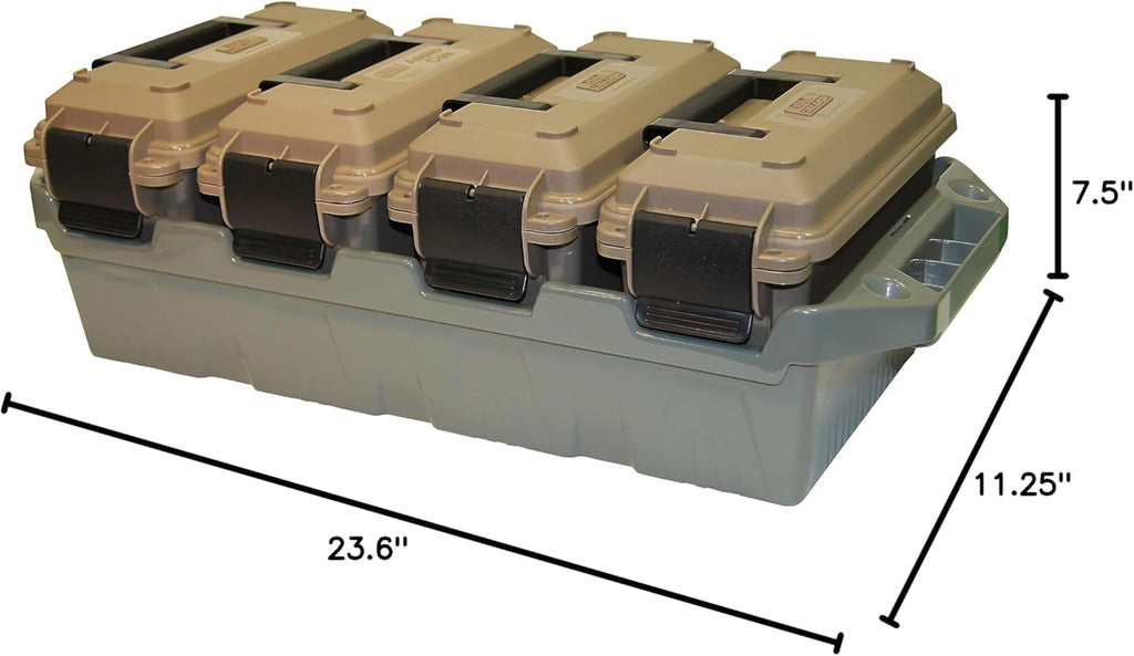MTM AC4C 4-Can Ammo Crate. 30 Caliber. Dark Earth/Army Green | Convenient size. Stackable. Easy Carry and Transport of 30 Caliber Ammo. Rugged Tactical Carrying Crate. USA Made