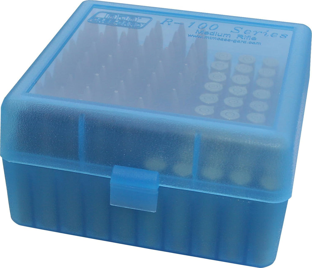 MTM Case-Gard RM-100 Series Medium Rifle Ammo Box. 100 Round. Clear Blue