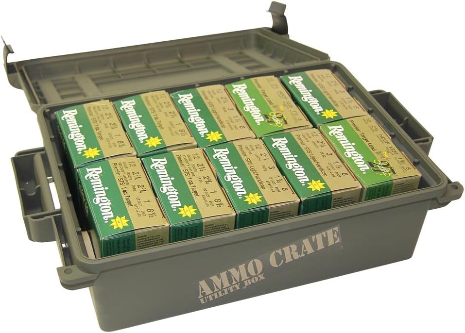 MTM ACR4-18 Ammo Crate Utility Box-Carry up to 65lbs of gear-Stackable design. double padlock for security - Water-resistant O-ring seal - Army Green