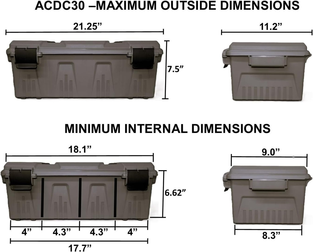 MTM ACDC30 Divided Ammo Crate Utility Box. Outdoor Gear & Tool Storage. Water- Resistant. Stackable. Snap Latch. 21x11.2x7.5. USA Made. Dark Earth