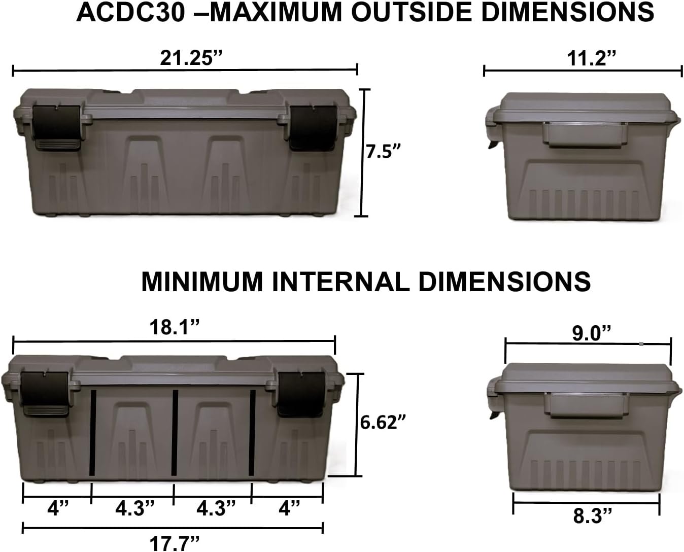 MTM ACDC30 Divided Ammo Crate Utility Box. Outdoor Gear & Tool Storage. Water- Resistant. Stackable. Snap Latch. 21x11.2x7.5. USA Made. Dark Earth