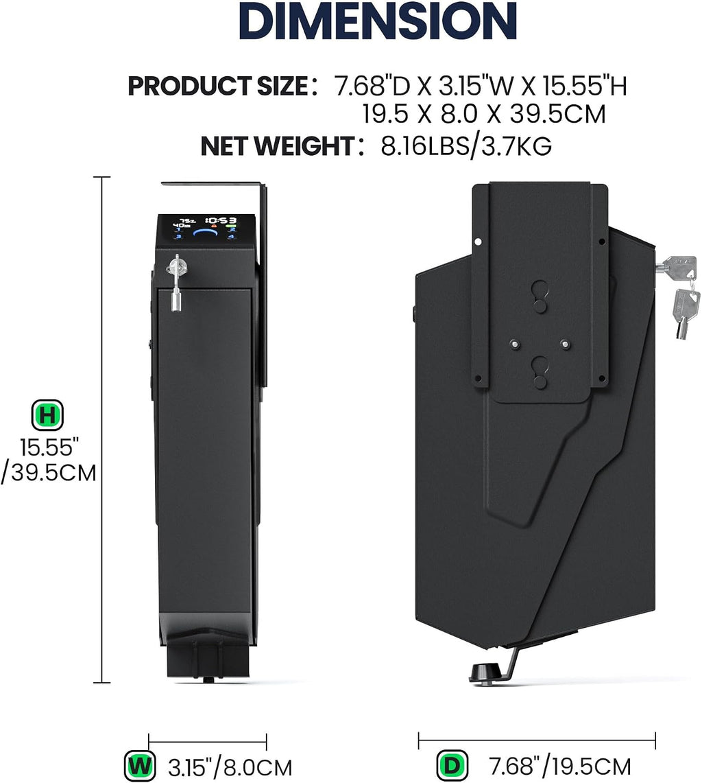 KornerBatl Quick Access Biometric Bedside Gun Safe for handgun | 2 in 1 Mounted Drop Down Nightstand Pistol Safe with Fingerprint & Passcode & Key 3 Ways. Birthday Gifts for Men