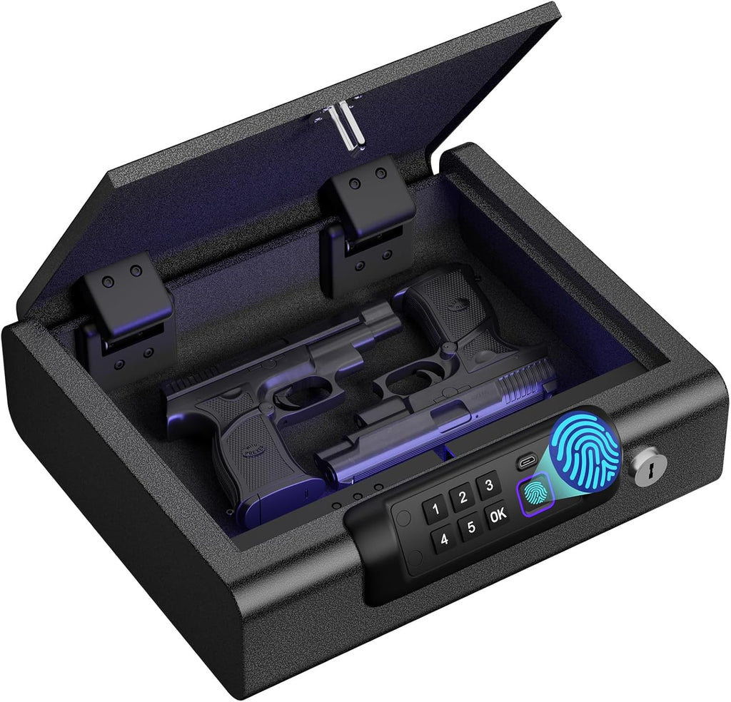 BILLCONCH Gun Safe.Biometric Fingerprint Gun Safe for Handgun Pistol Safes | Fingerprint PIN Key Unlock. Interior Light and USB Charging Lock box with Silent Mode for Bedroom Nightstand