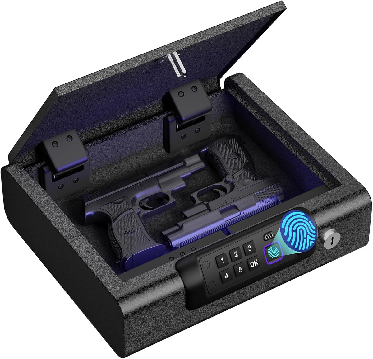 BILLCONCH Gun Safe.Biometric Fingerprint Gun Safe for Handgun Pistol Safes | Fingerprint PIN Key Unlock. Interior Light and USB Charging Lock box with Silent Mode for Bedroom Nightstand