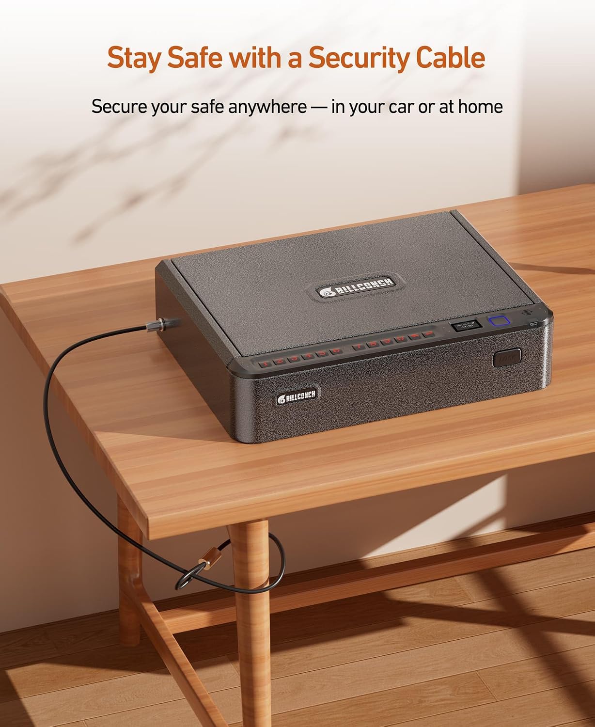 BILLCONCH Smart Gun Safe with Fingerprint. App. Keypad.LCD& Security Cable | Steel Handgun Safe with 4 Quick-Access Methods. Voice Guidance. Built-in LED Light. Ideal for Nightstand. Bedside and Home