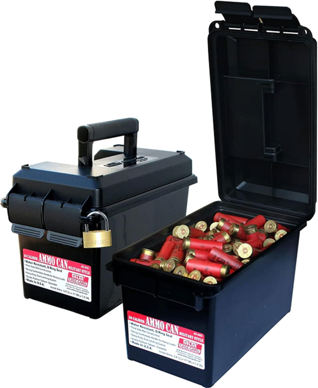 MTM AC50C-40 Ammo Can. 50-Caliber. Heavy-Duty Dual Latching System. Rugged Polypropylene Plastic. O-Ring Seal System. Water Resistant. Bulk Ammo Storage. USA Made. Black