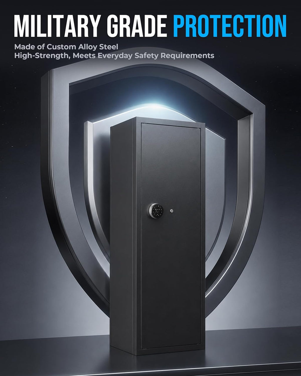 KAER Biometric Gun Safe for Rifles and Pistols. 12-15 Rifle Safe Quick Access (Fits Scoped Rifles) with 24/7 Burglar Alarm. Adjustable Shelves & Pistol Pockets. Gun Cabinet for Home. Office