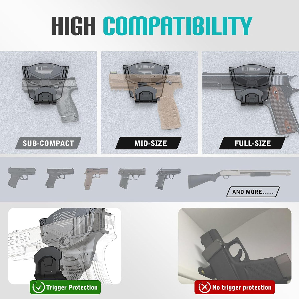 Gun Magnet Mount for Truck Car Vehicle.Magnetic Gun Mount for Pistol Shotgun Revolver with Trigger Guard Protect.Gun Magnet Rated Max 15 LBS Install in Desks Safe Wall Easy to Access&release