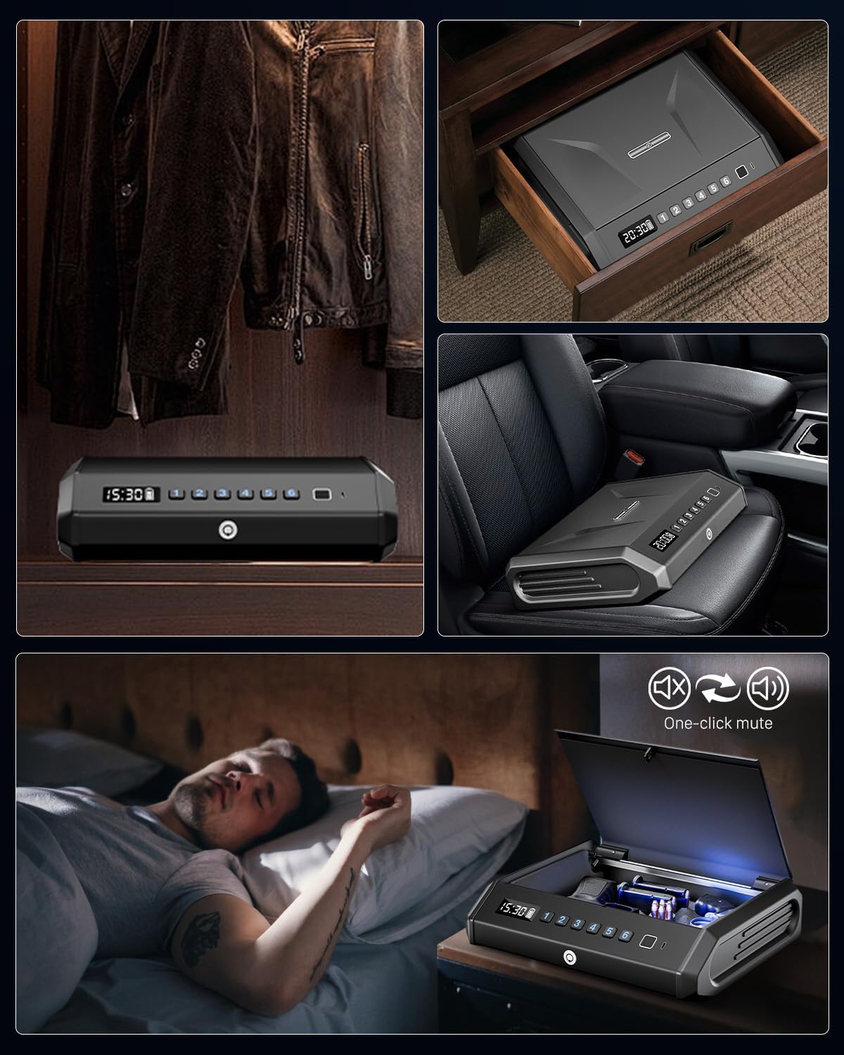 TOPMEDA Large Biometric Gun Safe for Pistols. 100 Sets of Fingerprint Handgun Safe with Internal Light & Silent Mode. Gun Lock Box for Home Bedroom Bedside Nightstand and Car. AA batteries