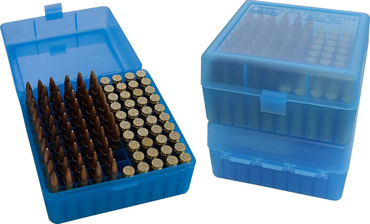 MTM Case-Gard RM-100 Series Medium Rifle Ammo Box. 100 Round. Clear Blue