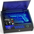 Handheld Portable Biometric Gun Safe for Handgun 3 Ways of Access | Fingerprint Pistol Safe Quick Access with LCD Temperature Humidity for Bedside. Travel. Car. Fit 2 Handguns