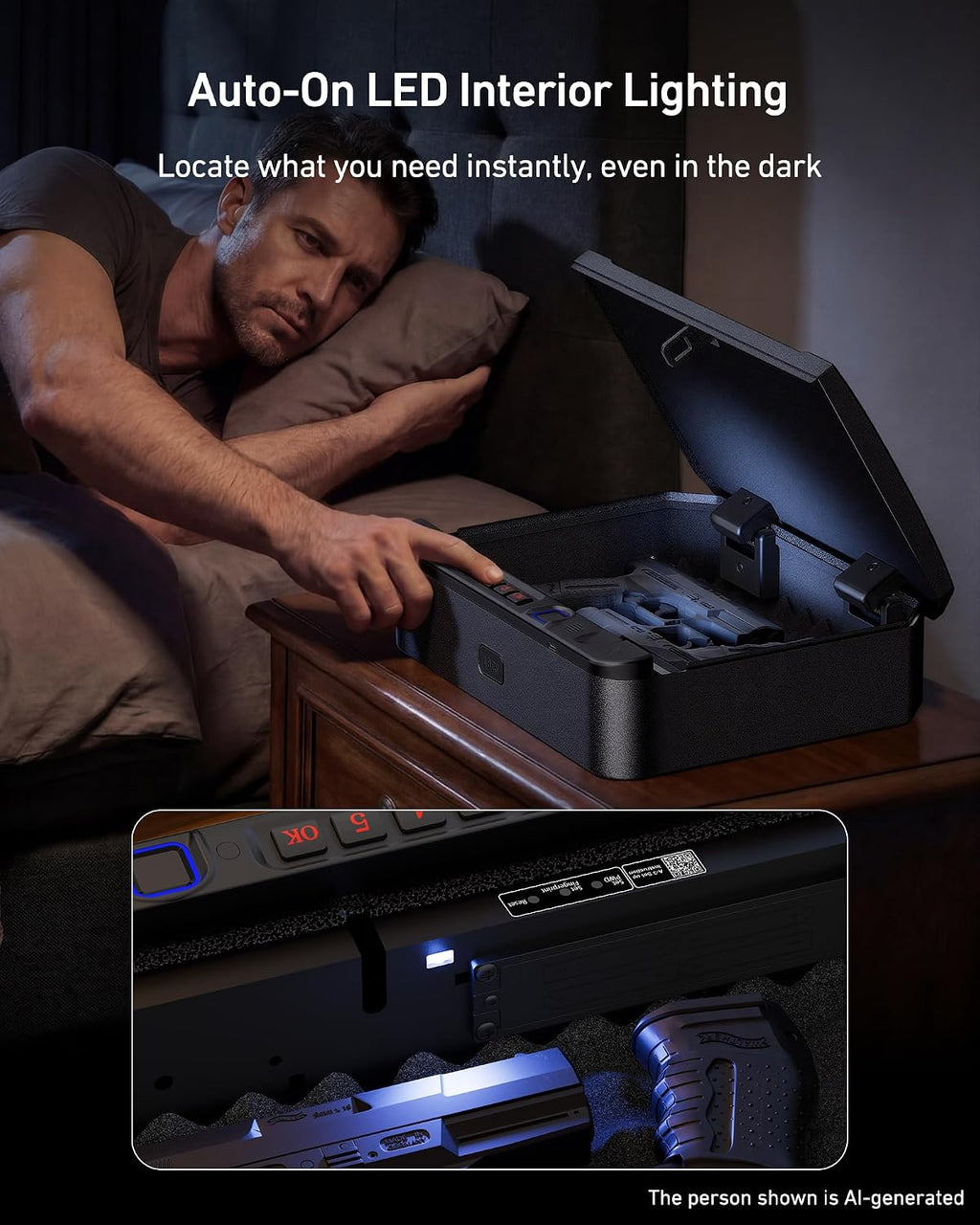 BILLCONCH Gun Safe for Handgun with Fingerprint. Keypad & Security Cable | Steel Biometric Pistol Safe. 3 Quick-Access Methods. Built-in LED Light. Ideal Handgun Safe for Nightstand. Bedside & Drawer