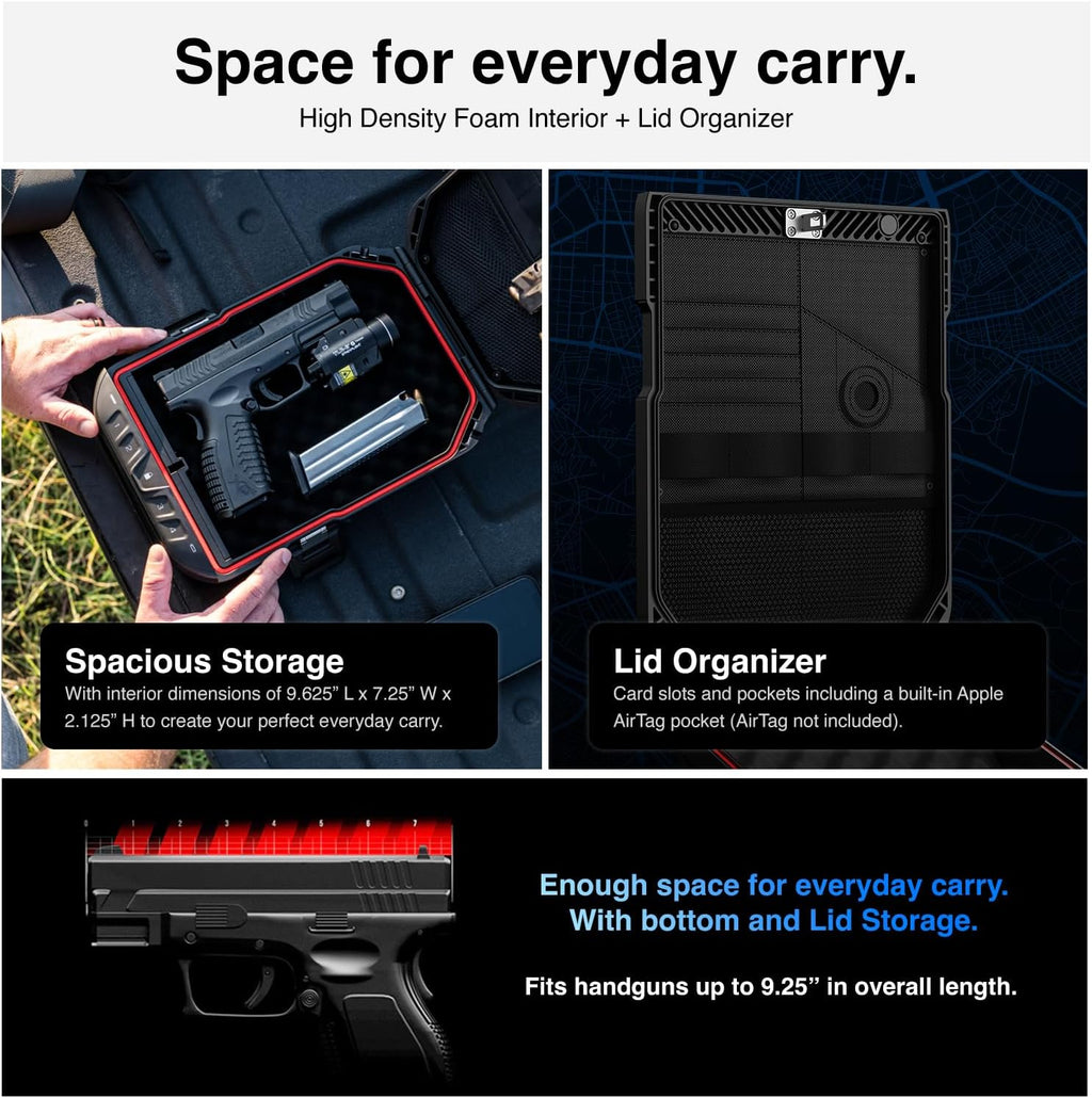VAULTEK LifePod 20 Full-Size Biometric Lockable Weatherproof Case with Built-in Lock. Steel Security Cable. & TSA Handgun Case or Car Safe. Portable Travel Pistol Safe/Covert Black/Biometric