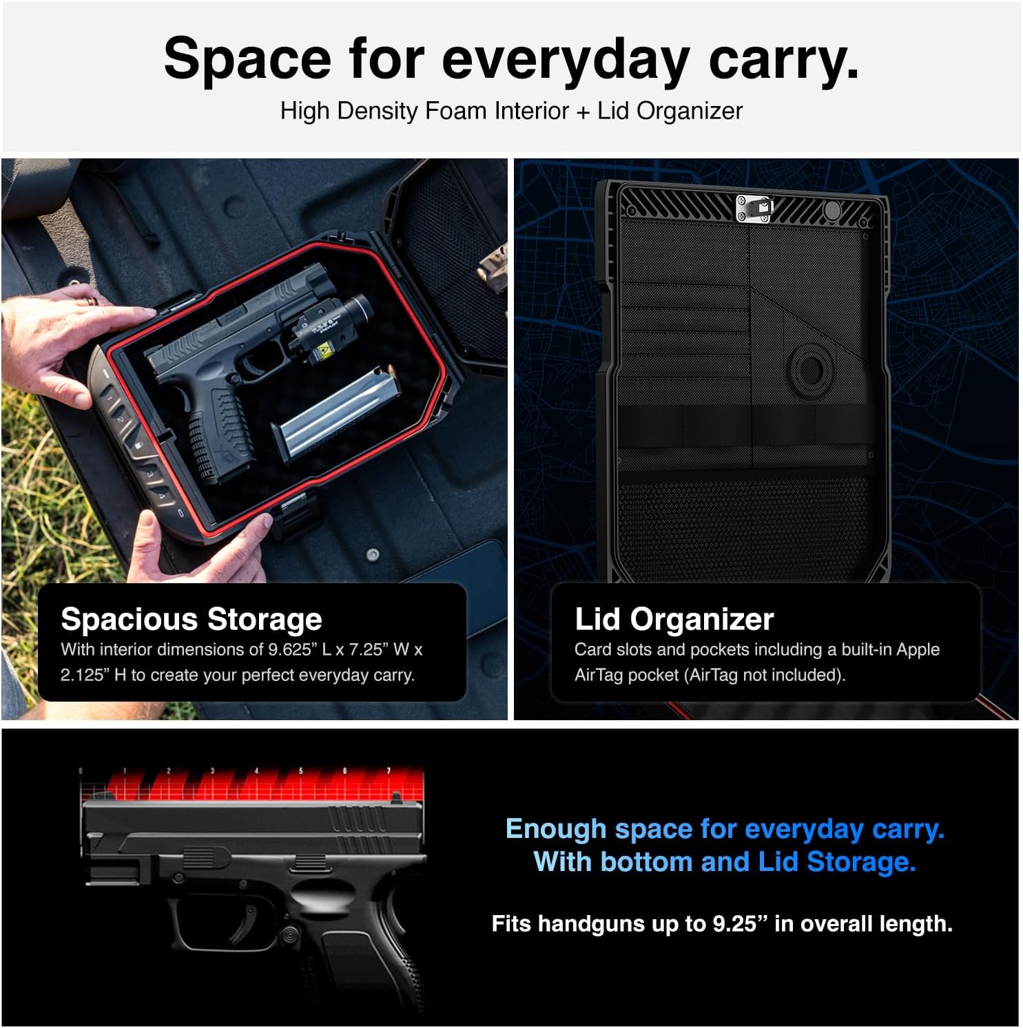 VAULTEK LifePod 20 Full-Size Biometric Lockable Weatherproof Case with Built-in Lock. Steel Security Cable. & TSA Handgun Case or Car Safe. Portable Travel Pistol Safe/Covert Black/Biometric