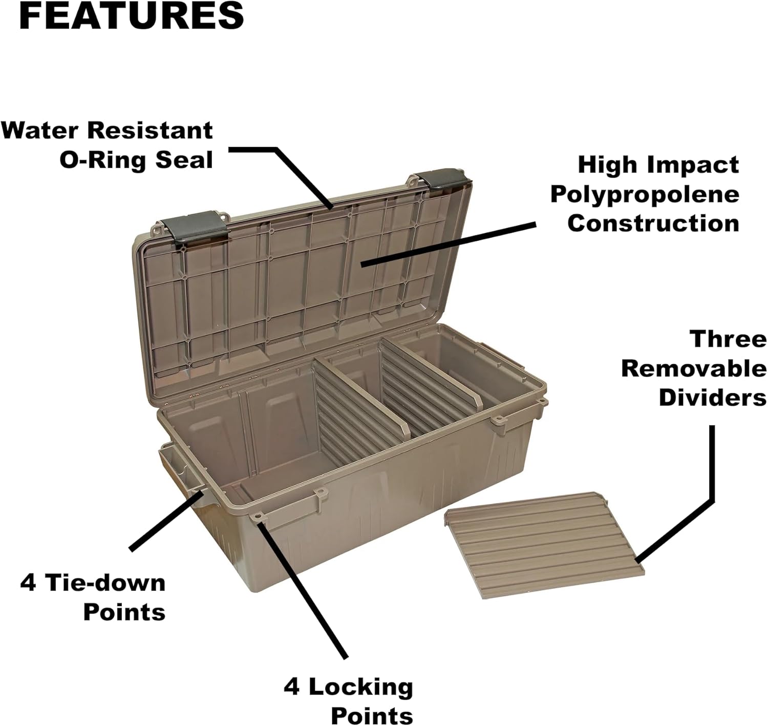 MTM ACDC30 Divided Ammo Crate Utility Box. Outdoor Gear & Tool Storage. Water- Resistant. Stackable. Snap Latch. 21x11.2x7.5. USA Made. Dark Earth