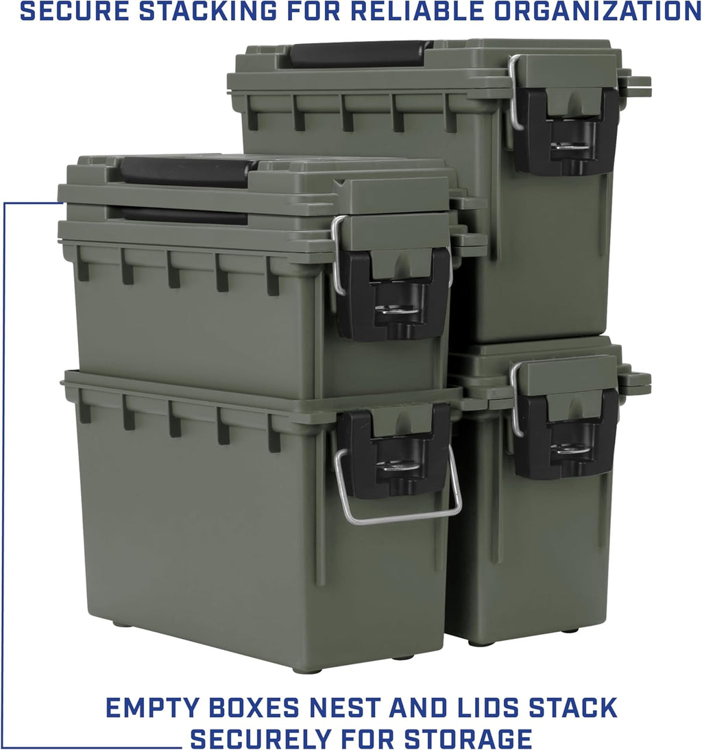 Sheffield Ammo Box Made in USA. Stackable Lockable Ammo Storage Box. Green | 2 Pack Lockable Storage Box. Water & Dust Resistant Dry Box. Secures Hunting Gear. Gun Accessories. Supplies. Bullets