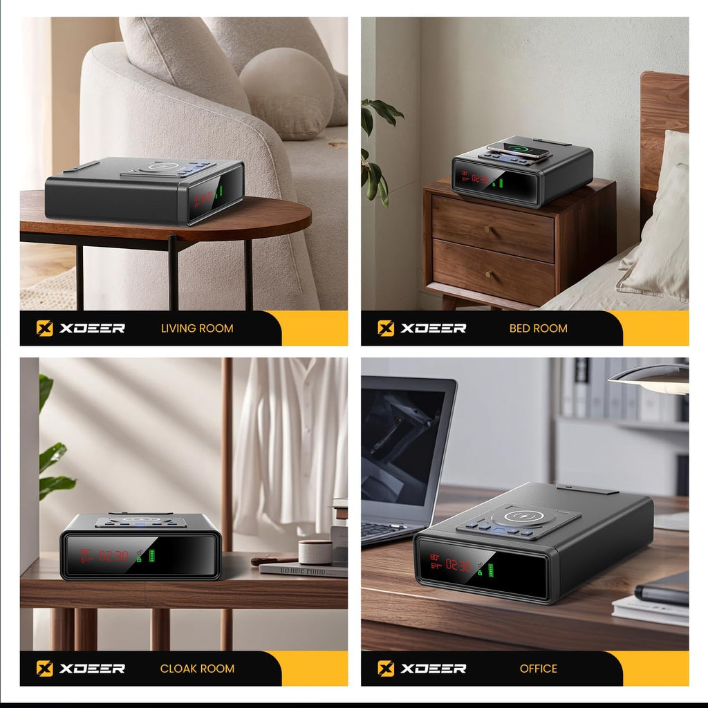 XDeer Biometric Gun Safe for Handgun with Wireless Charging. Quick Access Fingerprint Gun Safes. Bedside Pistol Case. 7/24 Digital Alarm Clock Small safe 1PCS