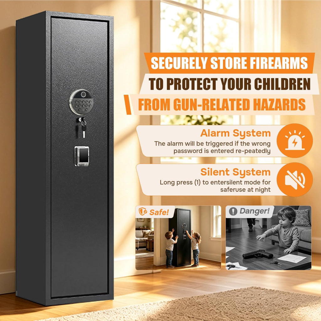 [No Assembly Required] Gun Safe for Rifles and Pistols. with Biometric Quick Access Gun Locker. Shotgun Safe. Large Gun Cabinet and Password Lock. 57 H for Home & Hunting for Enthusiasts