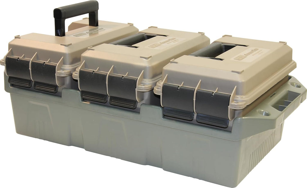 MTM AC4C 4-Can Ammo Crate. 30 Caliber. Dark Earth/Army Green | Convenient size. Stackable. Easy Carry and Transport of 30 Caliber Ammo. Rugged Tactical Carrying Crate. USA Made