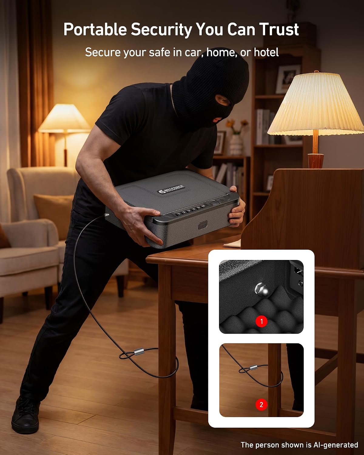 BILLCONCH Gun Safe for Handgun with Fingerprint. Keypad & Security Cable | Steel Biometric Pistol Safe. 3 Quick-Access Methods. Built-in LED Light. Ideal Handgun Safe for Nightstand. Bedside & Drawer