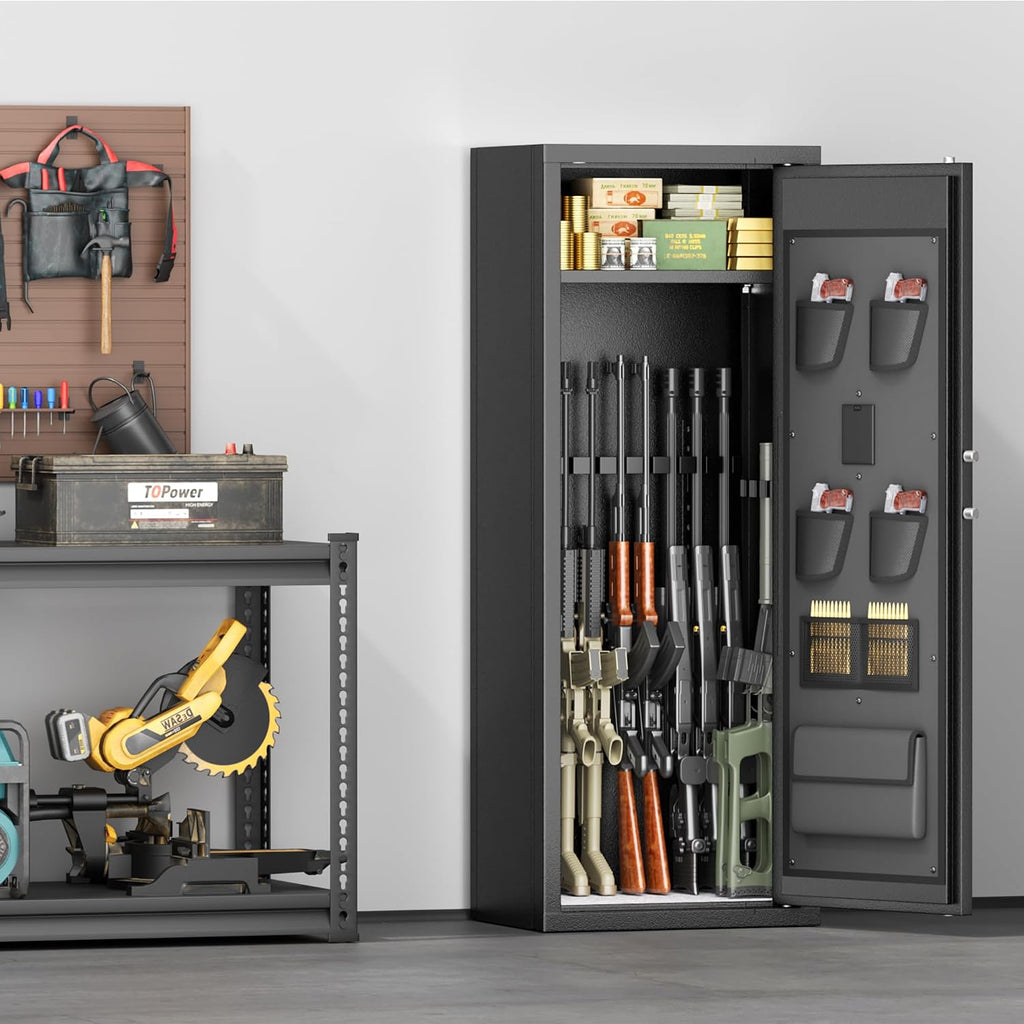 INTERGREAT 12-15 Gun Safe. Large Gun Safe for Rifles and Pistols. Quick Access Rifle Safe with 3 Removable Gun Racks and 4 Pistol Pockets. Digital Gun Cabinet with Dual Alarm and Sleep Mode