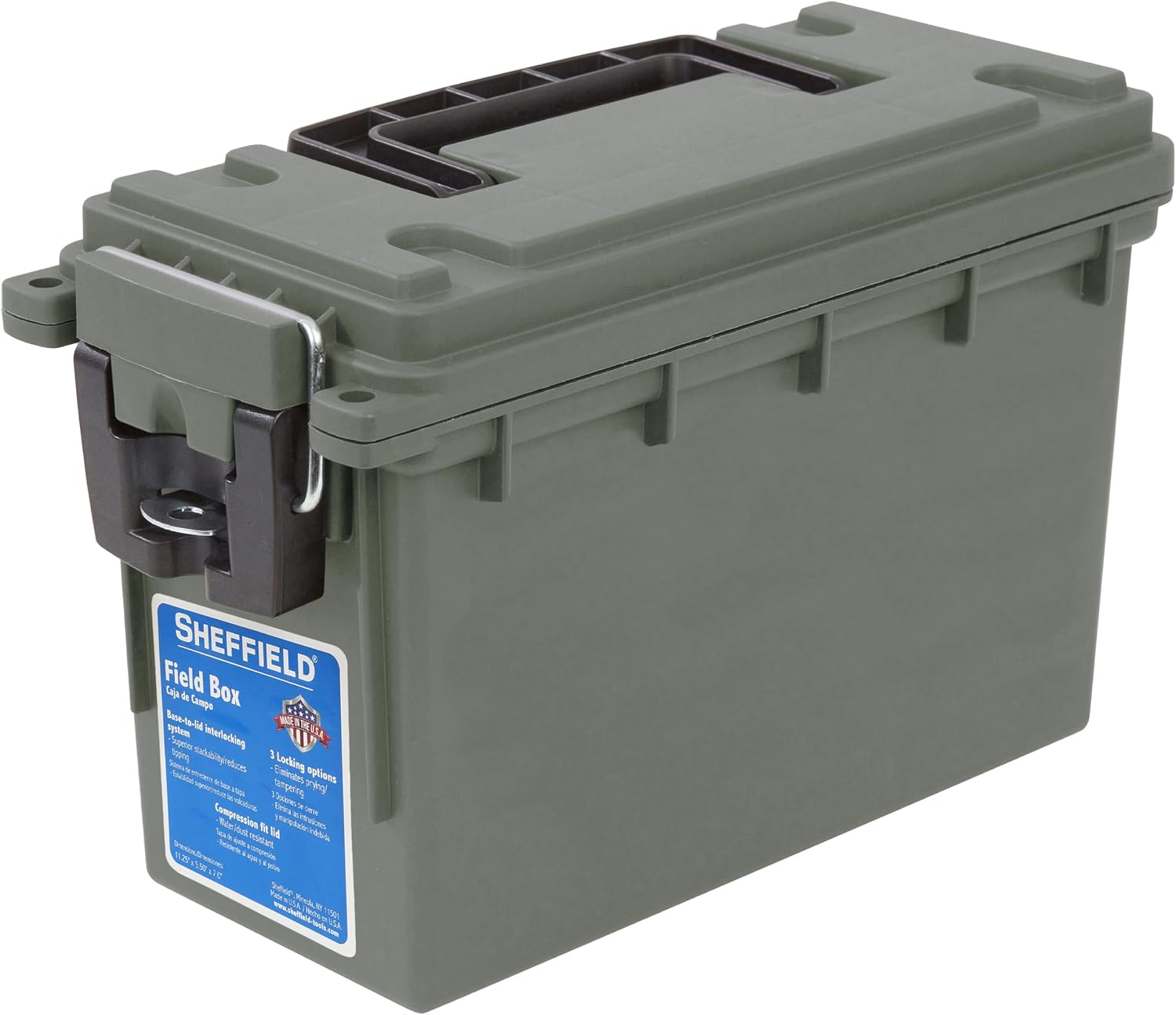 Sheffield 12626 Ammo Box Made in USA Stackable Lockable Ammo Storage Box | Lockable Storage Box. Water and Dust Resistant Dry Box. Secures Hunting Gear. Gun Accessories. Supplies. and Bullets