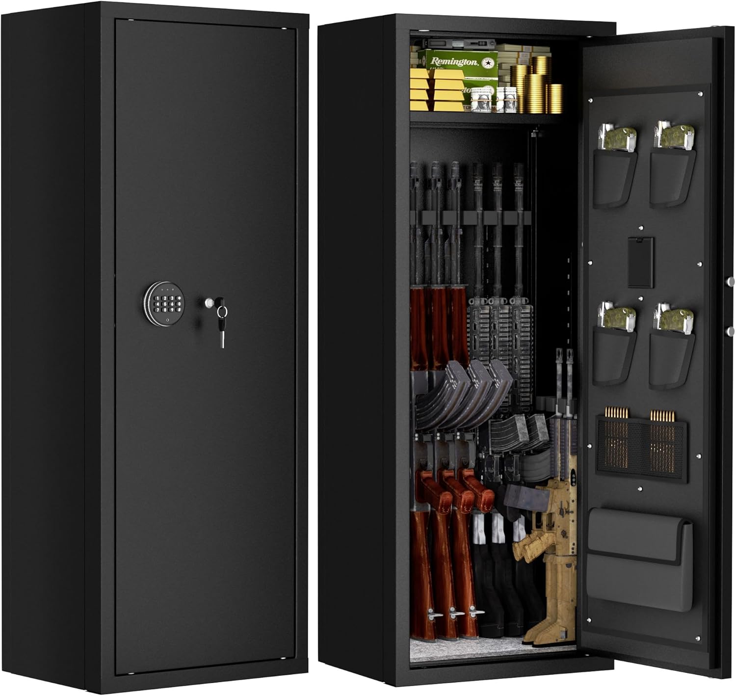 INTERGREAT 12-15 Gun Safe. Large Gun Safe for Rifles and Pistols. Quick Access Rifle Safe with 3 Removable Gun Racks and 4 Pistol Pockets. Digital Gun Cabinet with Dual Alarm and Sleep Mode
