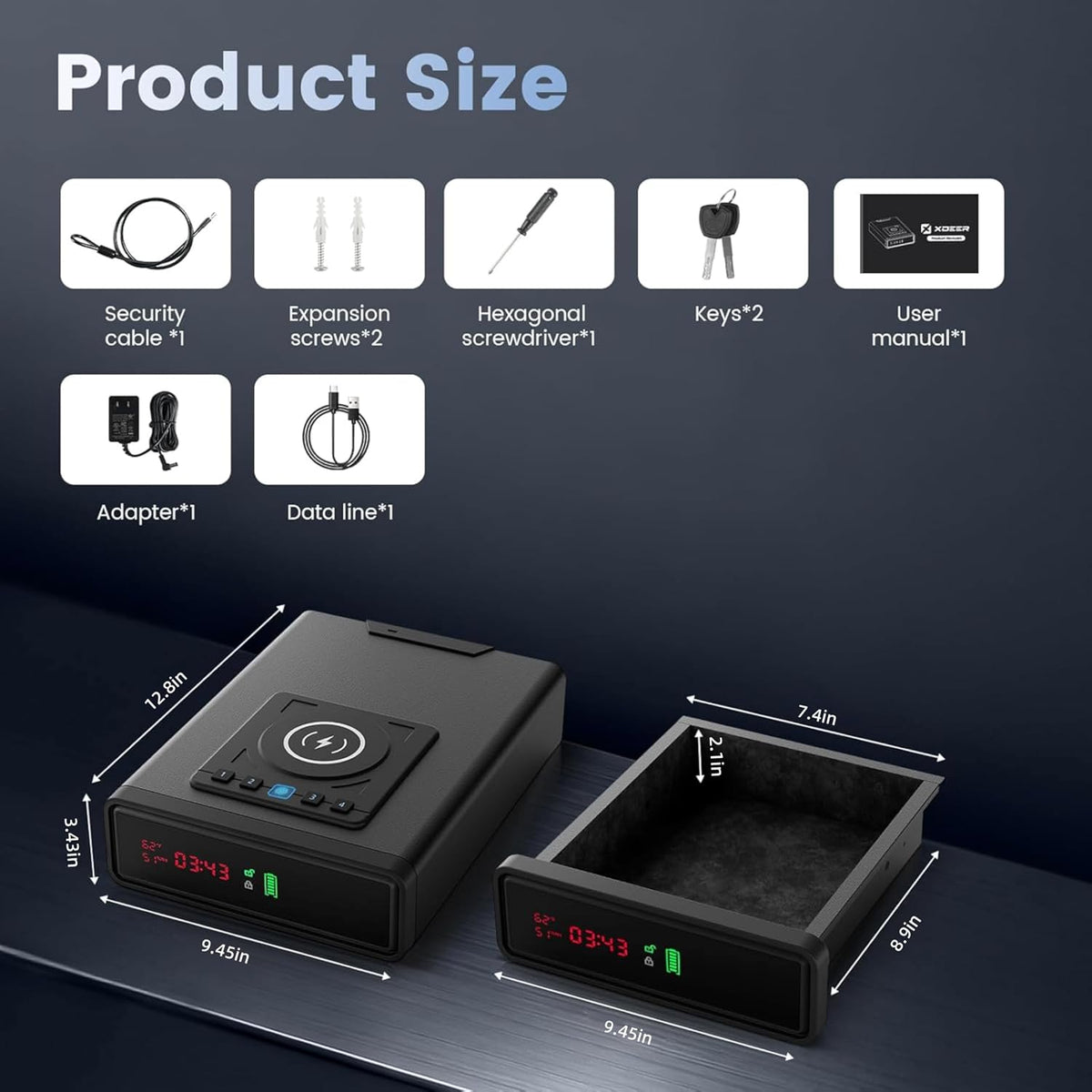 XDeer Biometric Gun Safe for Handgun with Wireless Charging. Quick Access Fingerprint Gun Safes. Bedside Pistol Case. 7/24 Digital Alarm Clock Small safe 1PCS