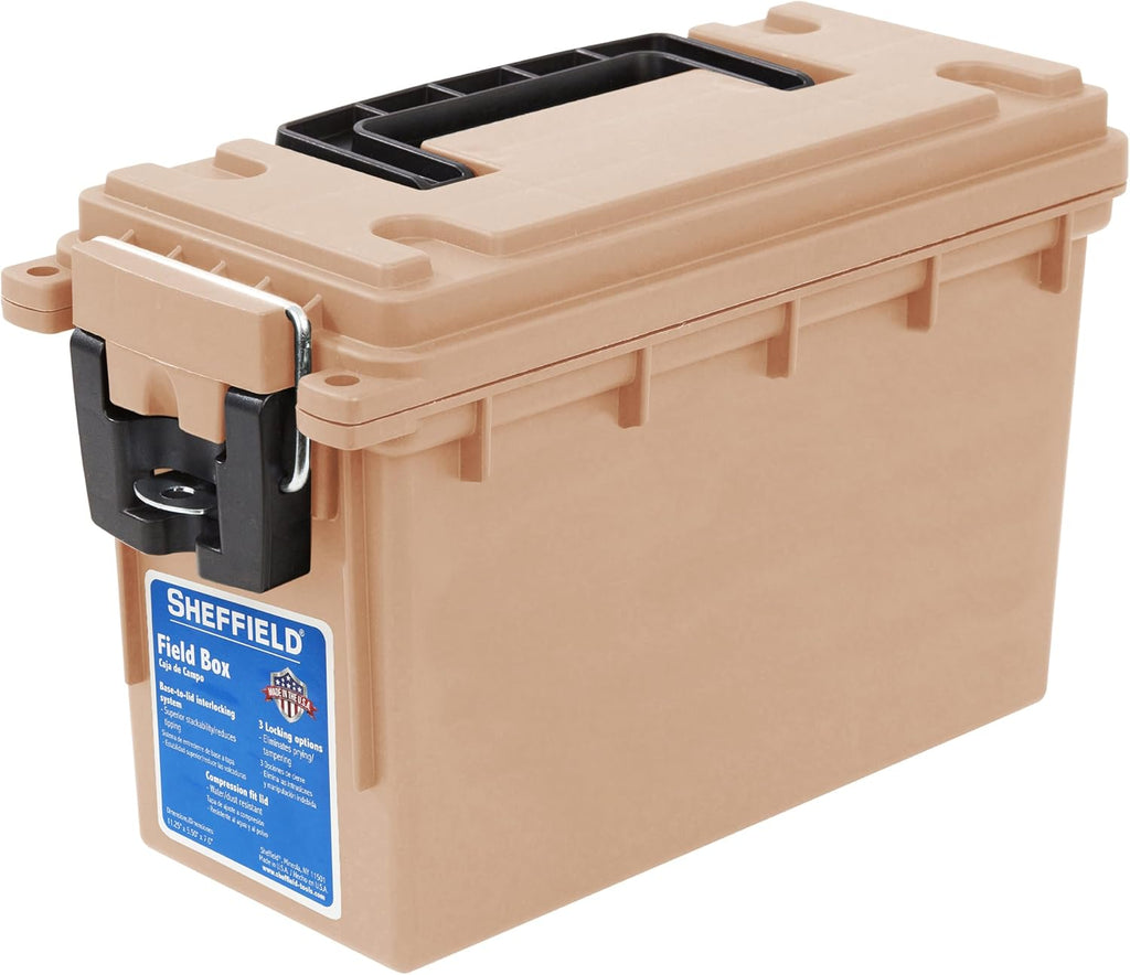 Sheffield 12627 Ammo Box Made in USA Stackable Lockable Ammo Storage Box | Lockable Storage Box. Water and Dust Resistant Dry Box. Secures Hunting Gear. Gun Accessories. Supplies. and Bullets