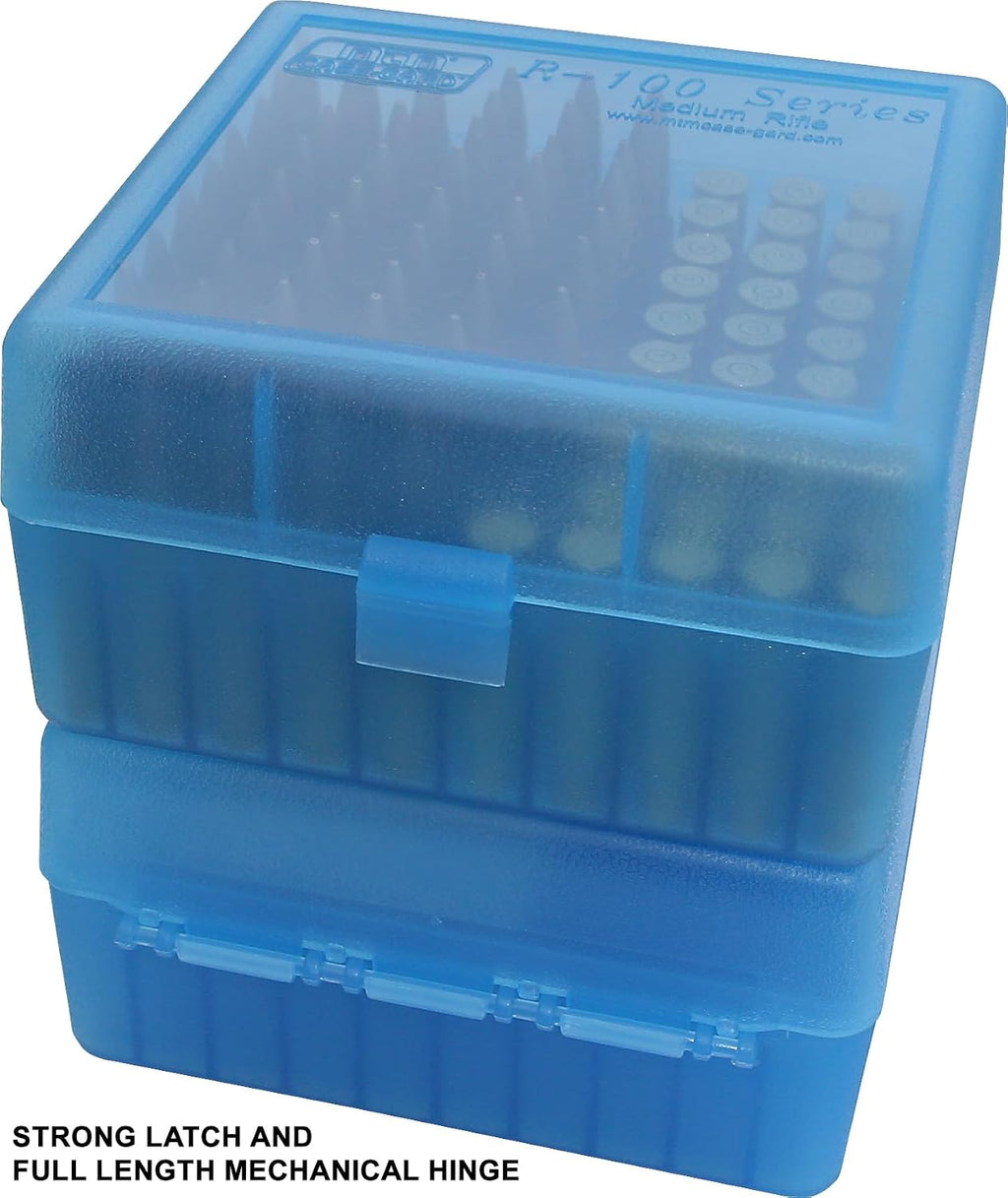 MTM Case-Gard RM-100 Series Medium Rifle Ammo Box. 100 Round. Clear Blue