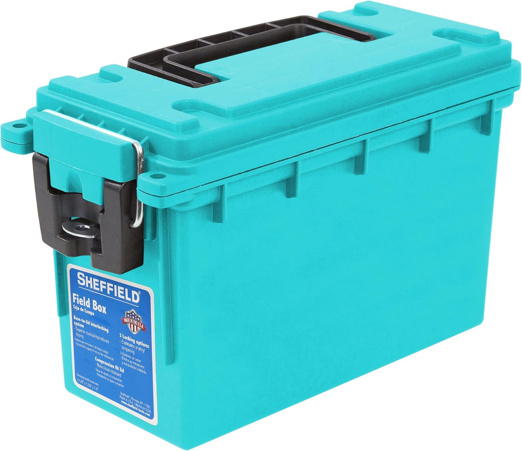 Sheffield 12633 Ammo Box Made in USA Stackable Lockable Ammo Storage Box | Lockable Storage Box. Water and Dust Resistant Dry Box. Secures Hunting Gear. Gun Accessories. Supplies. and Bullets
