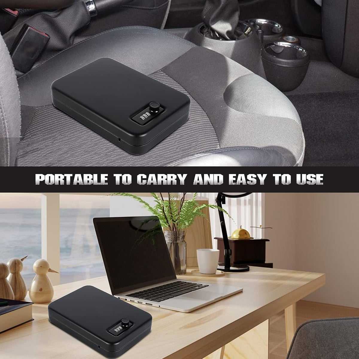 Dalmbox Compact Portable Handgun Pistol Gun Safe Lock Box for Car & Travel | Secures handgun storage. combination-lock access. steel build. small 9.4 x 6.4 x 1.8. for car. home. travel. gun owners