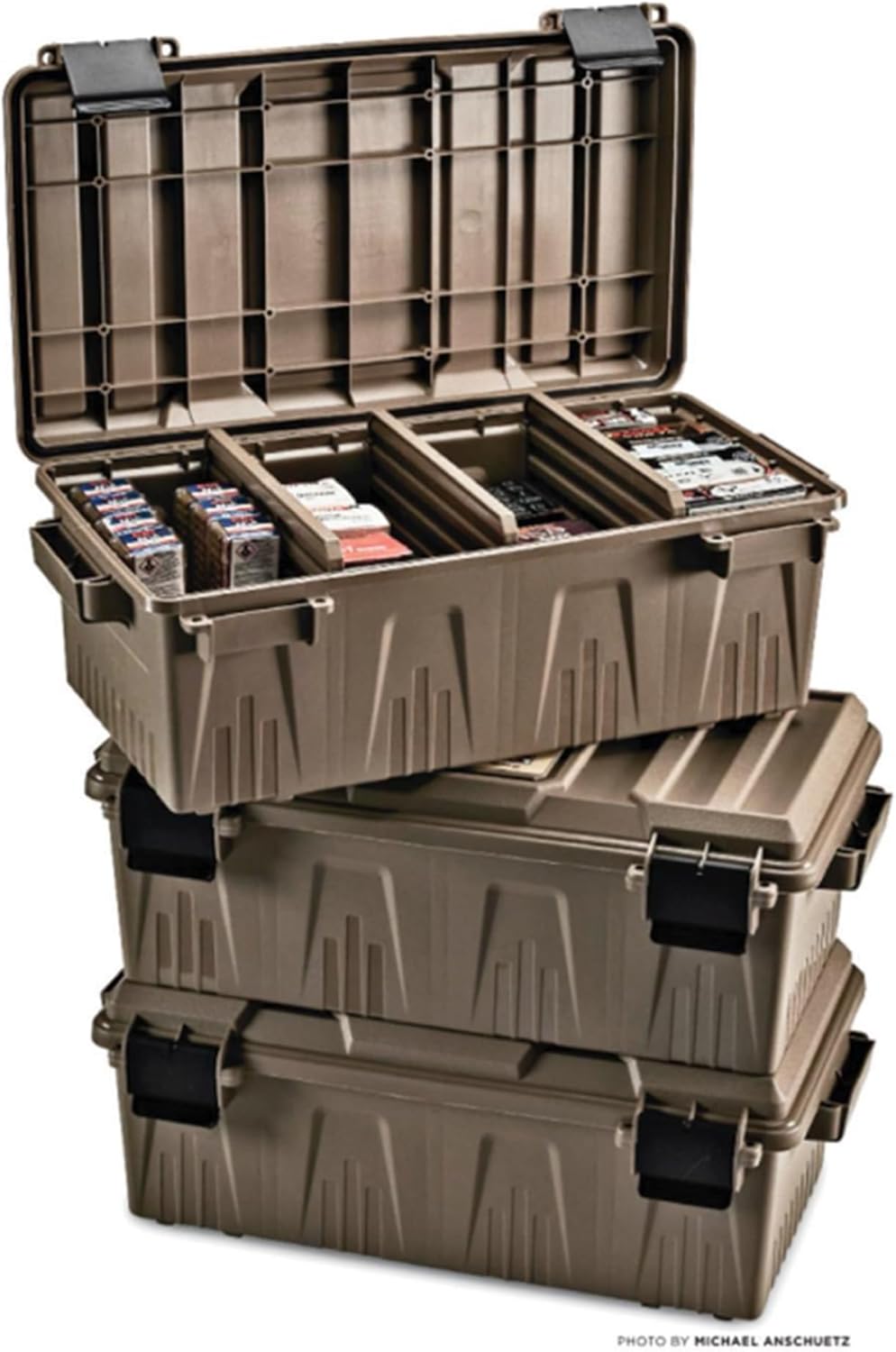 MTM ACDC30 Divided Ammo Crate Utility Box. Outdoor Gear & Tool Storage. Water- Resistant. Stackable. Snap Latch. 21x11.2x7.5. USA Made. Dark Earth