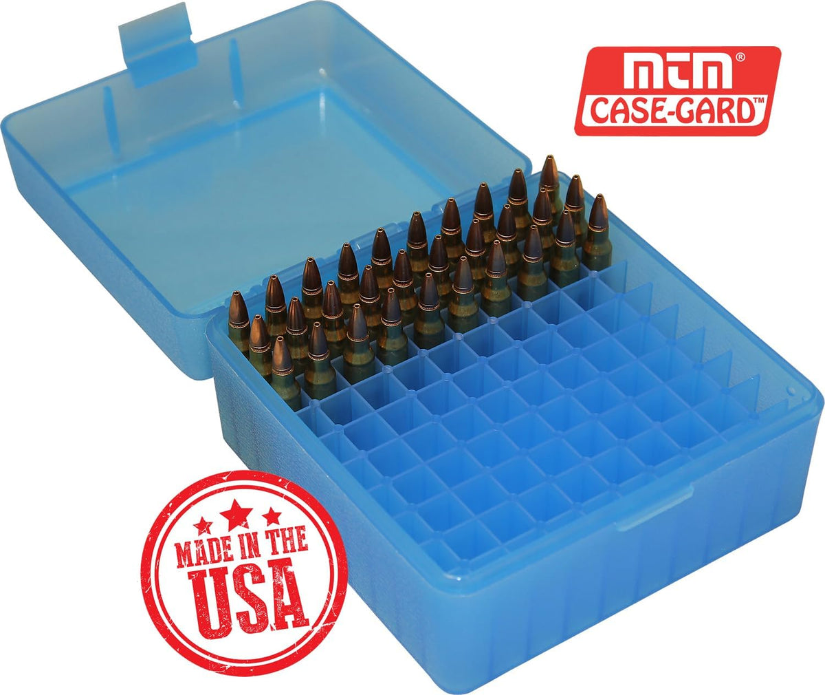 MTM 100 Round Rifle Ammo Box 17. 204. 223. 5.56x45. 6x47. Clear Blue