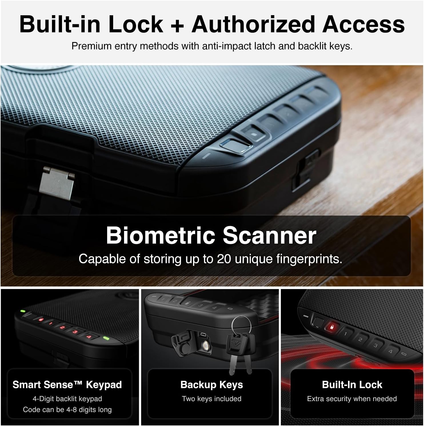 VAULTEK LifePod 20 Full-Size Biometric Lockable Weatherproof Case with Built-in Lock. Steel Security Cable. & TSA Handgun Case or Car Safe. Portable Travel Pistol Safe/Covert Black/Biometric