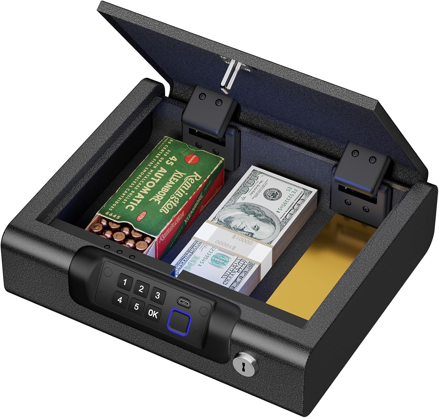BILLCONCH Gun Safe.Biometric Fingerprint Gun Safe for Handgun Pistol Safes | Fingerprint PIN Key Unlock. Interior Light and USB Charging Lock box with Silent Mode for Bedroom Nightstand