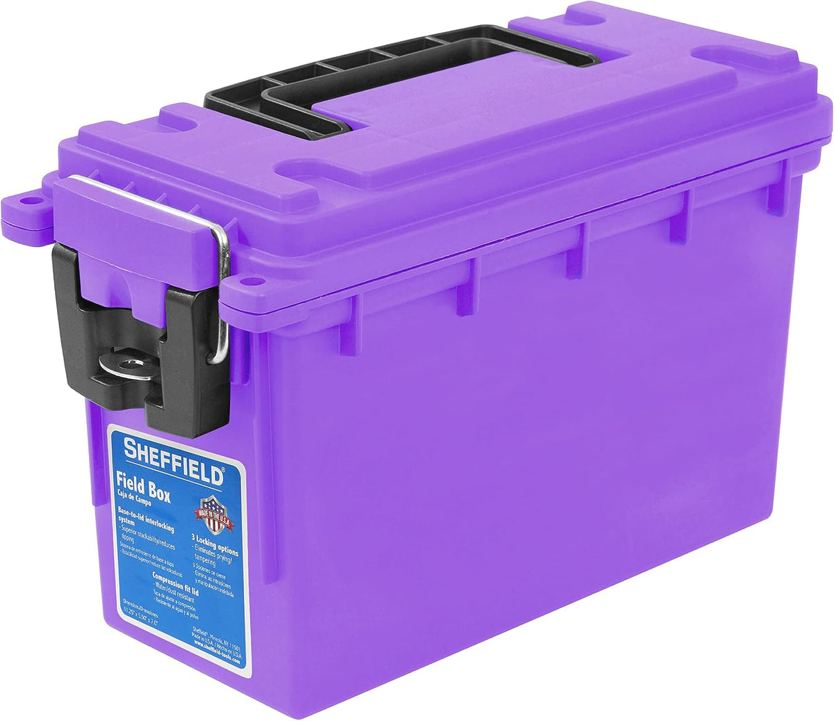 Sheffield 12632 Ammo Box Made in USA Stackable Lockable Ammo Storage Box | Lockable Storage Box. Water and Dust Resistant Dry Box. Secures Hunting Gear. Gun Accessories. Supplies. and Bullets