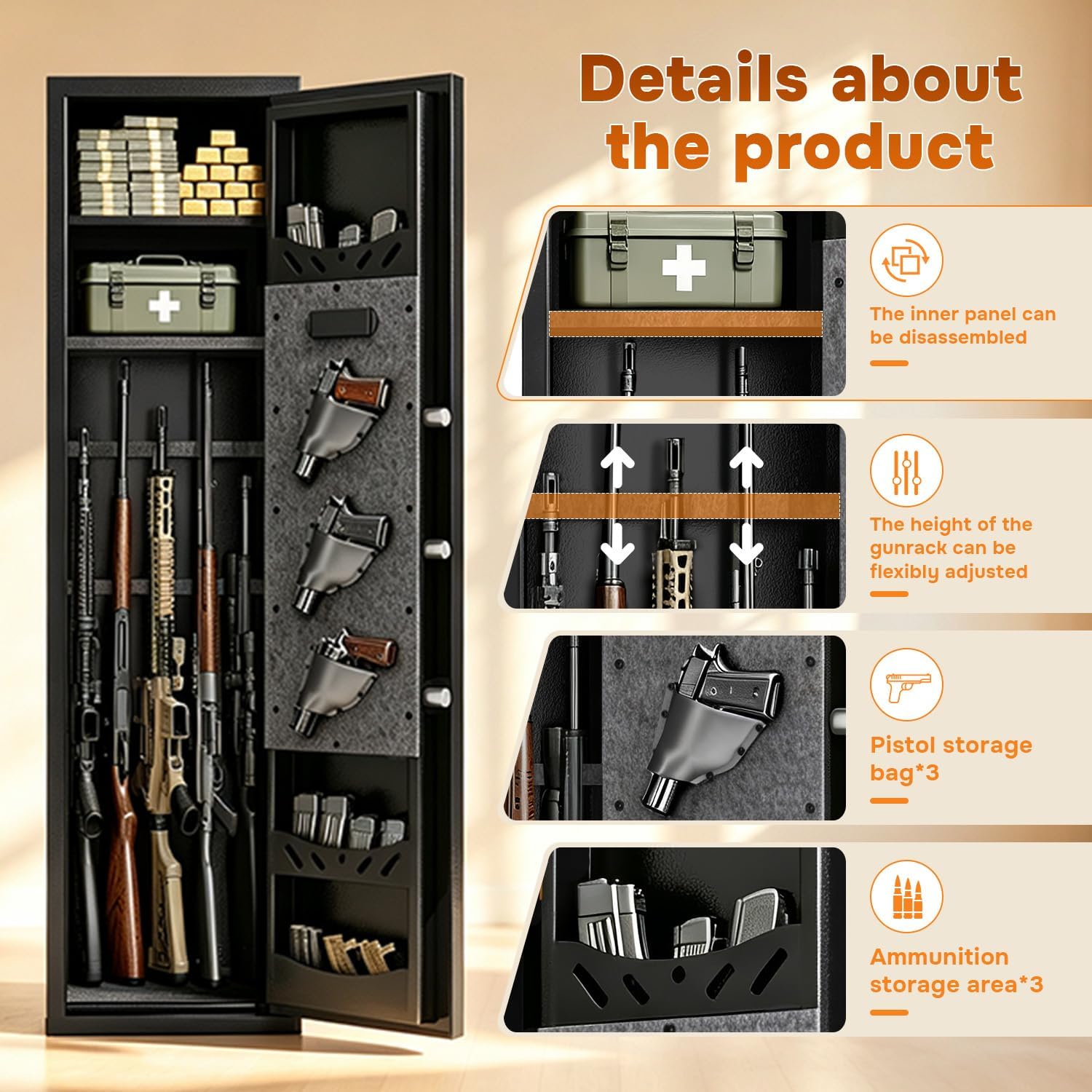 [No Assembly Required] Gun Safe for Rifles and Pistols. with Biometric Quick Access Gun Locker. Shotgun Safe. Large Gun Cabinet and Password Lock. 57 H for Home & Hunting for Enthusiasts