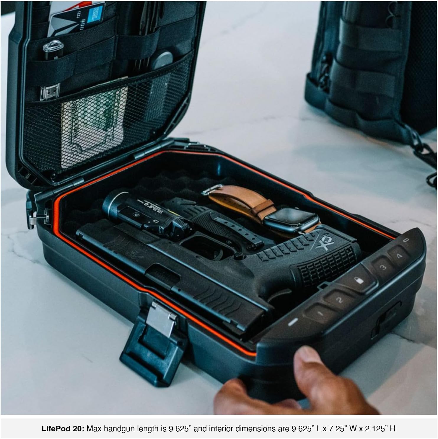 VAULTEK LifePod 20 Full-Size Biometric Lockable Weatherproof Case with Built-in Lock. Steel Security Cable. & TSA Handgun Case or Car Safe. Portable Travel Pistol Safe/Covert Black/Biometric
